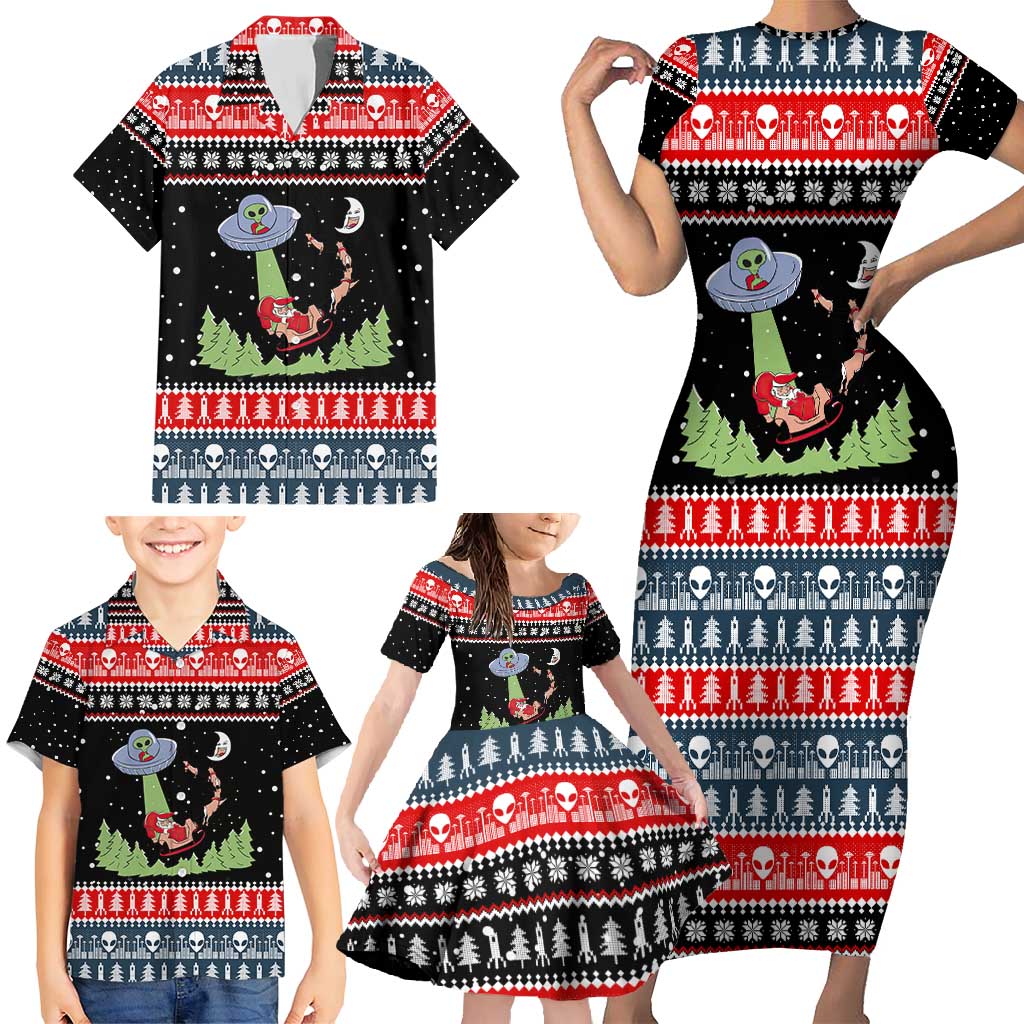 Alien Christmas Family Matching Short Sleeve Bodycon Dress and Hawaiian Shirt Xmas Holiday Patterns - Wonder Print Shop