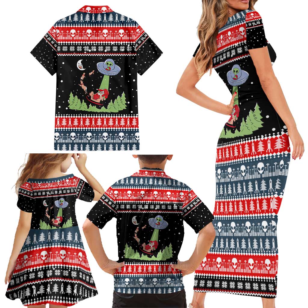 Alien Christmas Family Matching Short Sleeve Bodycon Dress and Hawaiian Shirt Xmas Holiday Patterns - Wonder Print Shop