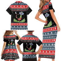 Alien Christmas Family Matching Short Sleeve Bodycon Dress and Hawaiian Shirt Xmas Holiday Patterns - Wonder Print Shop