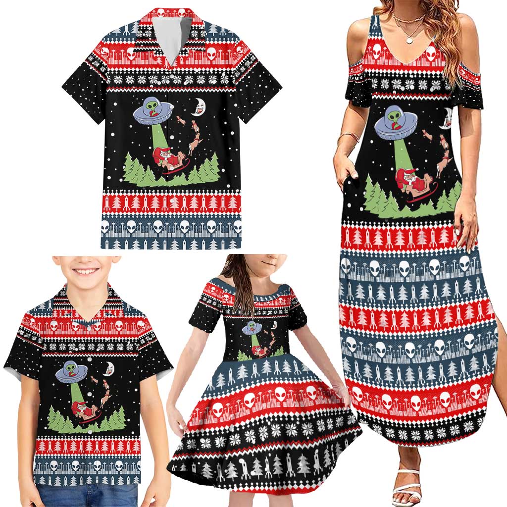 Alien Christmas Family Matching Summer Maxi Dress and Hawaiian Shirt Xmas Holiday Patterns - Wonder Print Shop