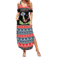 Alien Christmas Family Matching Summer Maxi Dress and Hawaiian Shirt Xmas Holiday Patterns - Wonder Print Shop