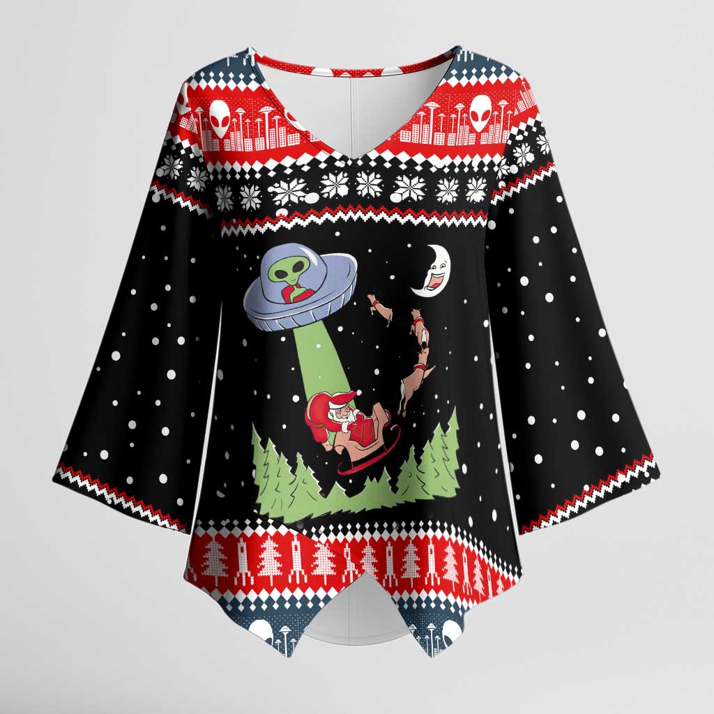 Alien Christmas Kimono Sleeve Blouse Xmas Holiday Patterns - Wonder Print Shop