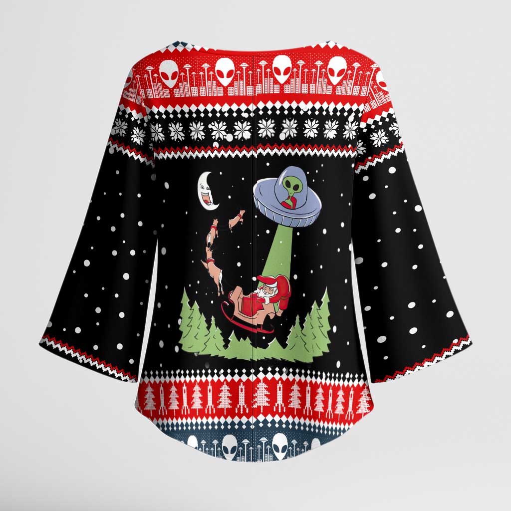 Alien Christmas Kimono Sleeve Blouse Xmas Holiday Patterns - Wonder Print Shop