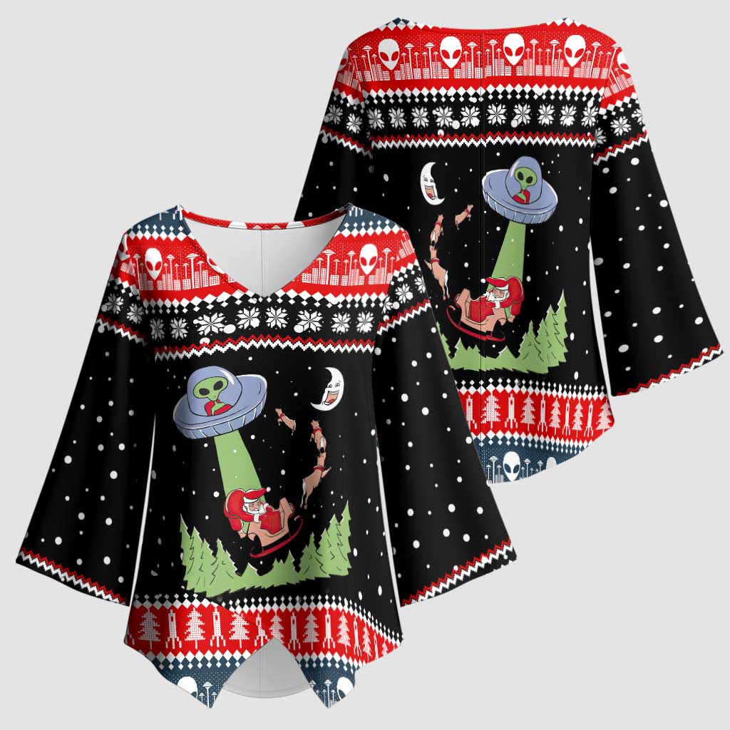 Alien Christmas Kimono Sleeve Blouse Xmas Holiday Patterns - Wonder Print Shop