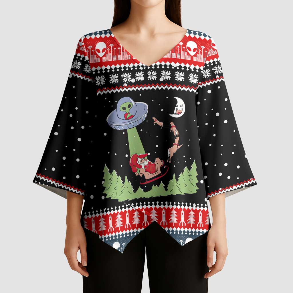 Alien Christmas Kimono Sleeve Blouse Xmas Holiday Patterns - Wonder Print Shop