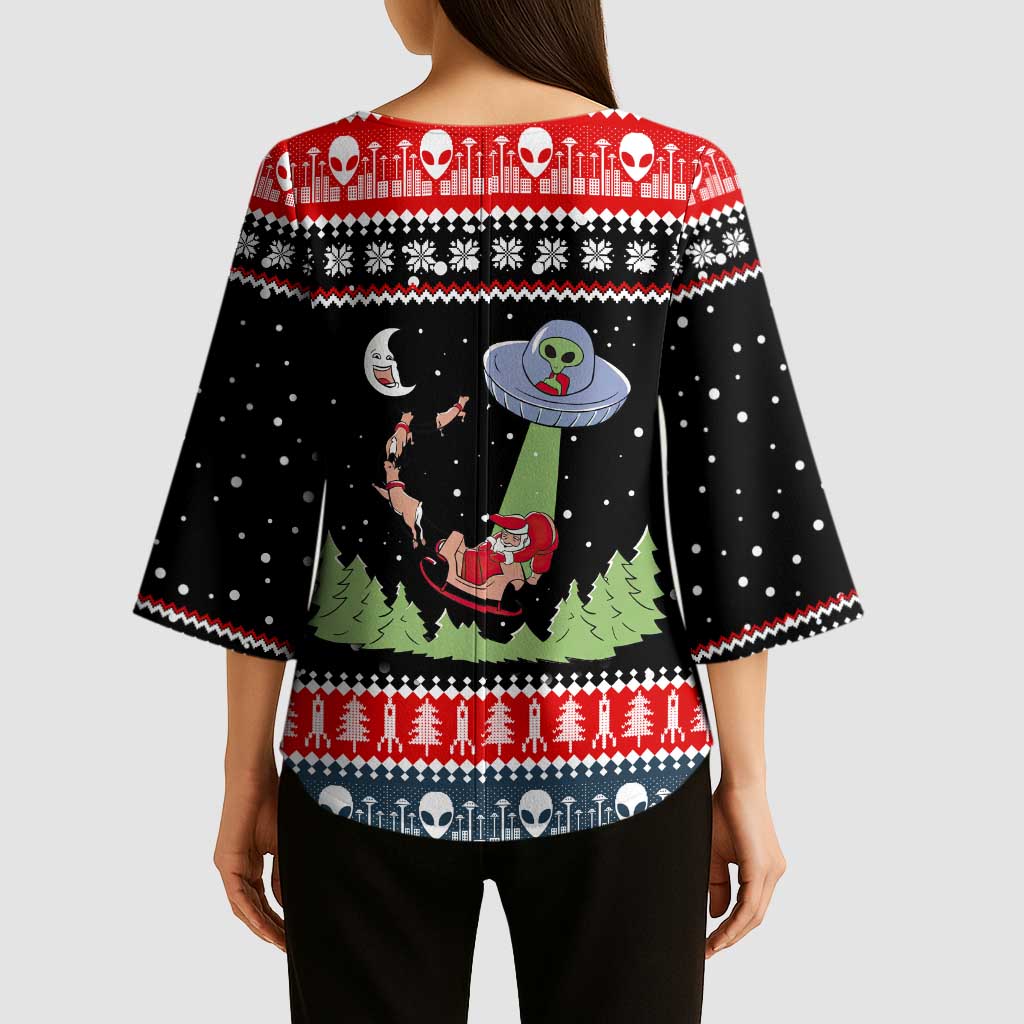 Alien Christmas Kimono Sleeve Blouse Xmas Holiday Patterns - Wonder Print Shop