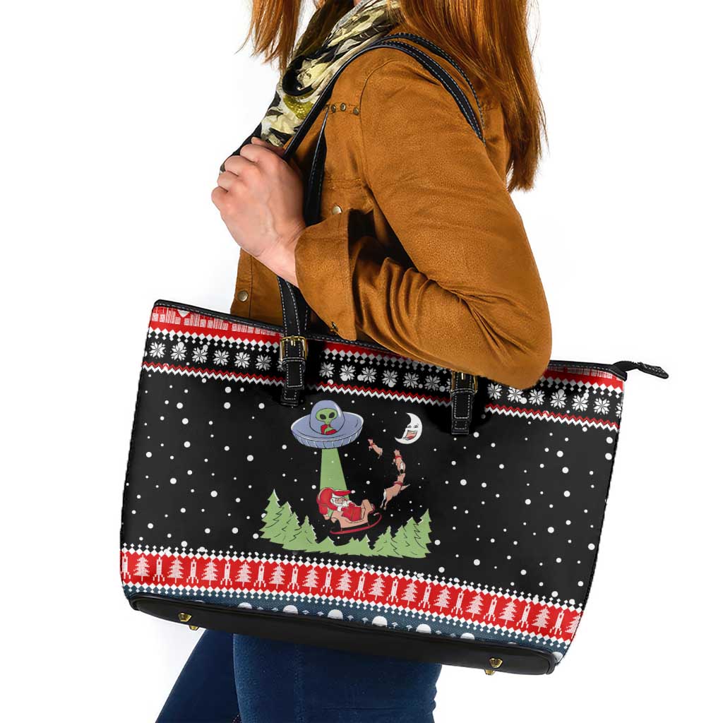 Alien Christmas Leather Tote Bag Xmas Holiday Patterns - Wonder Print Shop