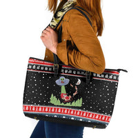 Alien Christmas Leather Tote Bag Xmas Holiday Patterns - Wonder Print Shop