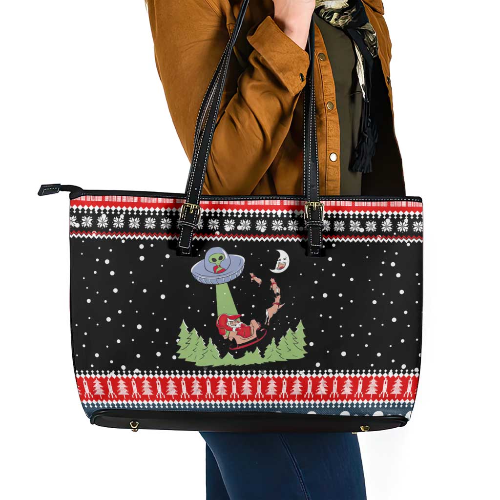 Alien Christmas Leather Tote Bag Xmas Holiday Patterns - Wonder Print Shop