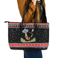 Alien Christmas Leather Tote Bag Xmas Holiday Patterns - Wonder Print Shop