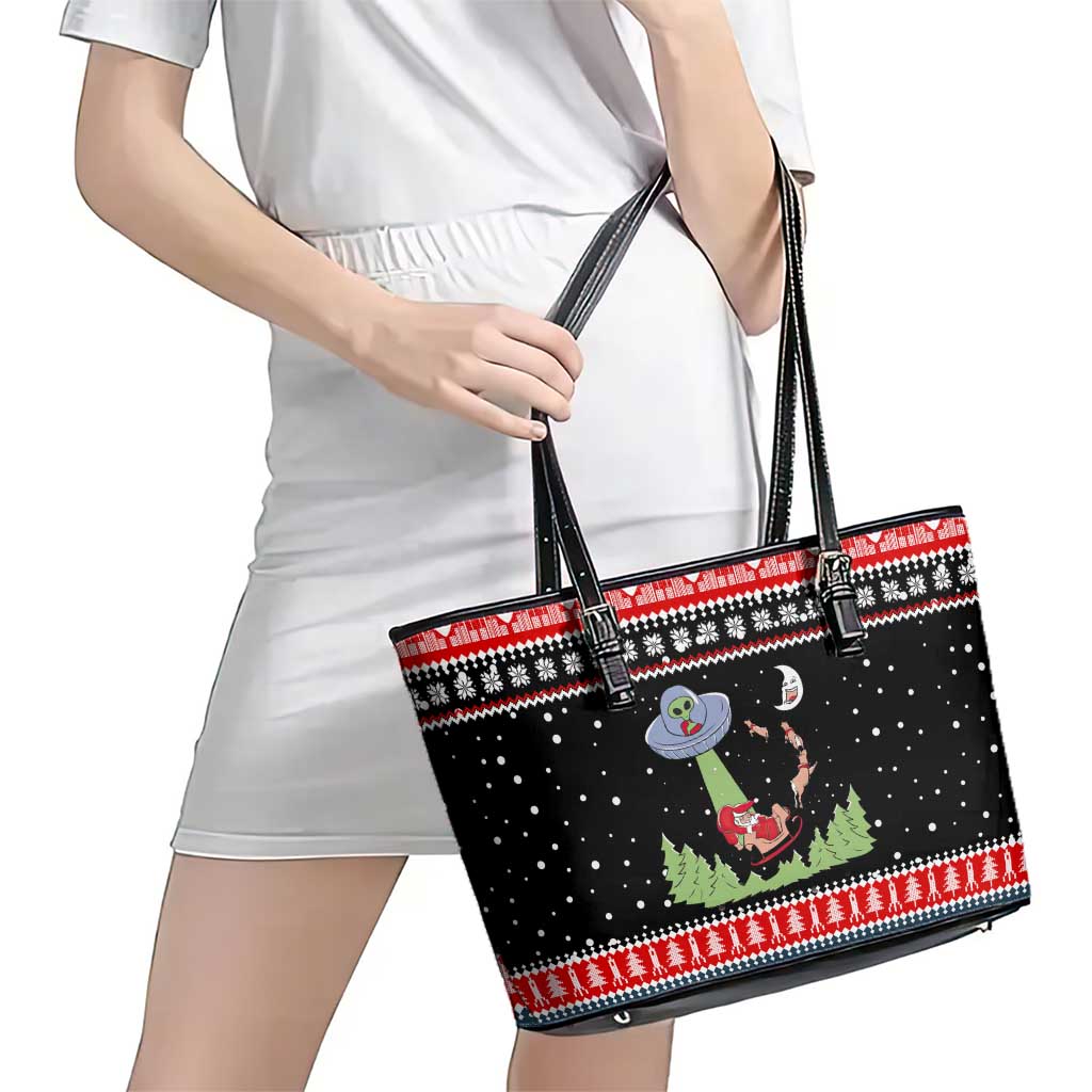 Alien Christmas Leather Tote Bag Xmas Holiday Patterns - Wonder Print Shop