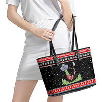 Alien Christmas Leather Tote Bag Xmas Holiday Patterns - Wonder Print Shop