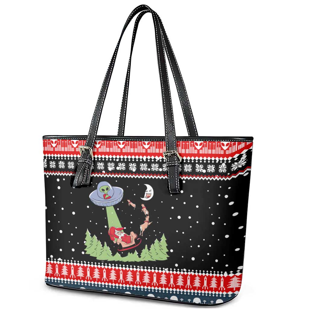 Alien Christmas Leather Tote Bag Xmas Holiday Patterns - Wonder Print Shop