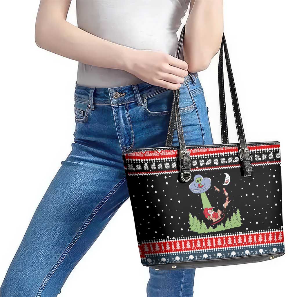 Alien Christmas Leather Tote Bag Xmas Holiday Patterns - Wonder Print Shop