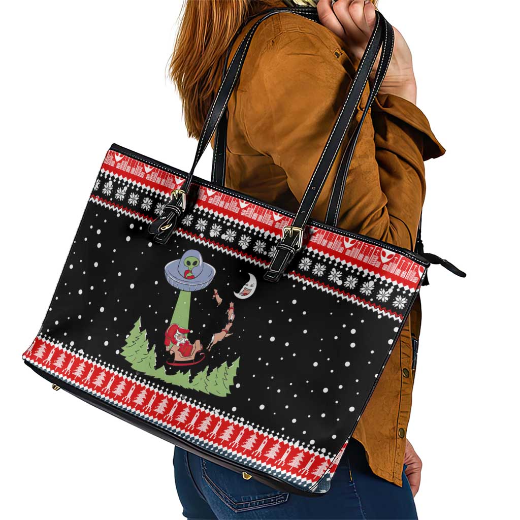Alien Christmas Leather Tote Bag Xmas Holiday Patterns - Wonder Print Shop