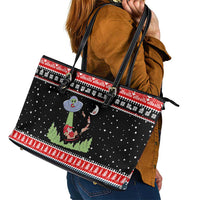 Alien Christmas Leather Tote Bag Xmas Holiday Patterns - Wonder Print Shop