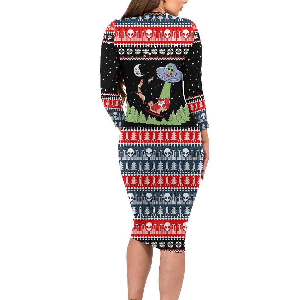 Alien Christmas Long Sleeve Bodycon Dress Xmas Holiday Patterns - Wonder Print Shop
