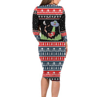 Alien Christmas Long Sleeve Bodycon Dress Xmas Holiday Patterns - Wonder Print Shop