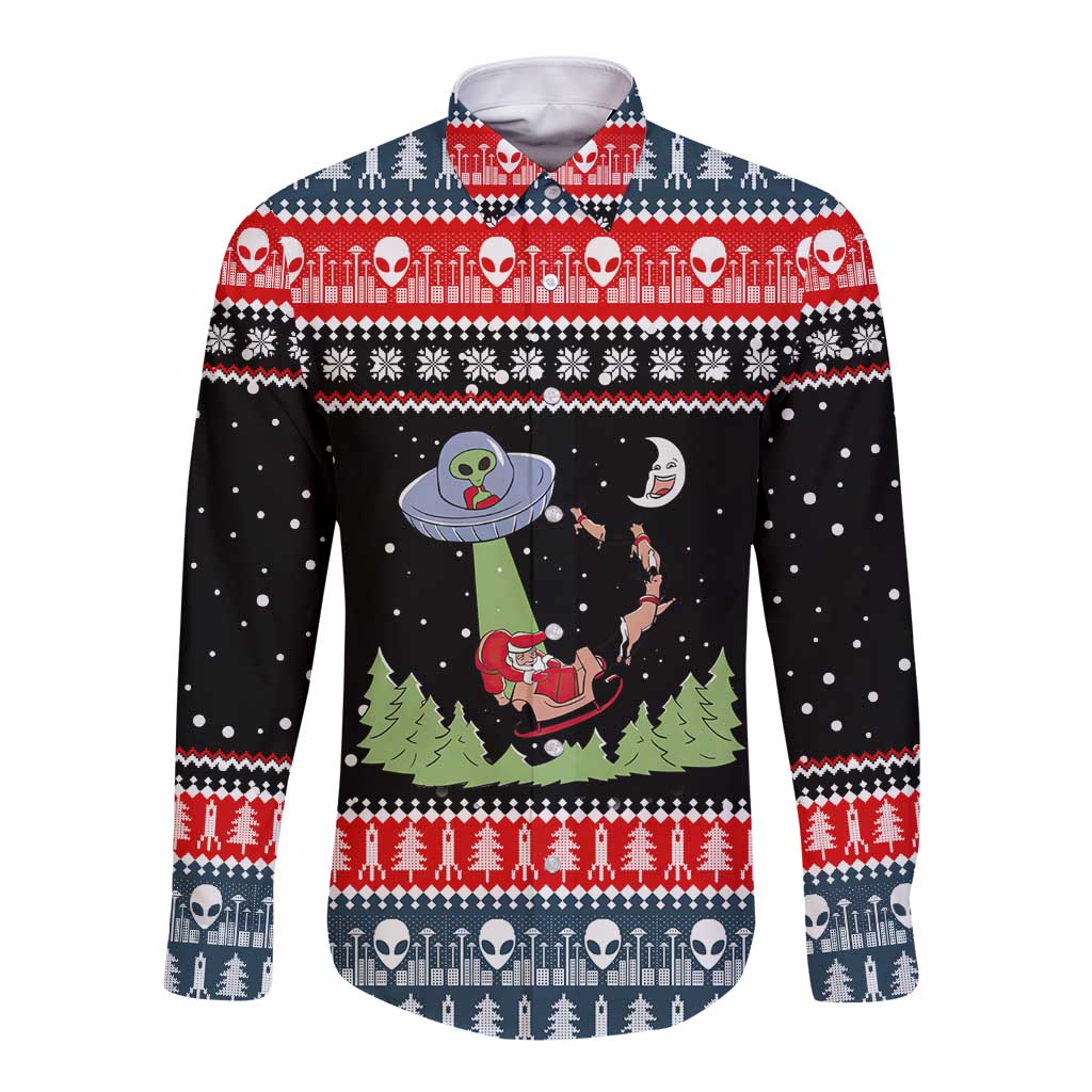 Alien Christmas Long Sleeve Button Shirt Xmas Holiday Patterns - Wonder Print Shop