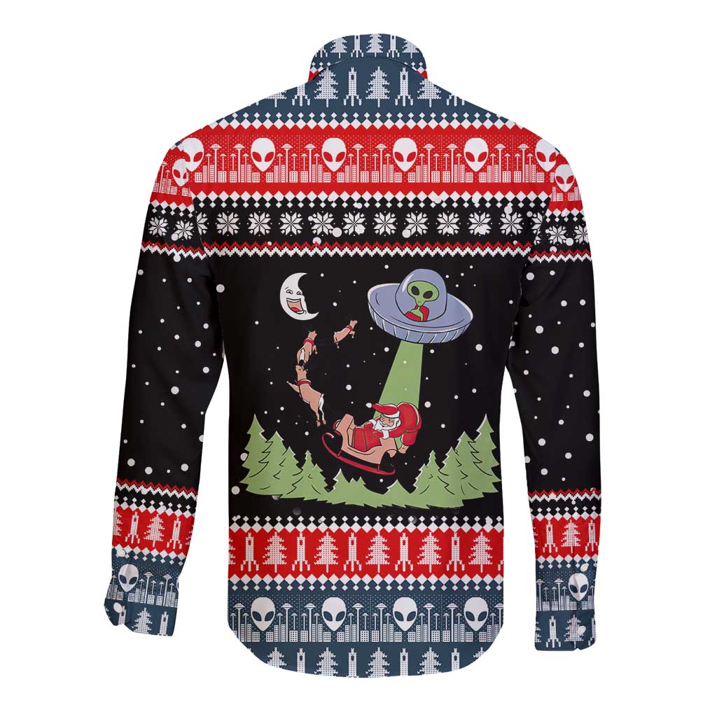 Alien Christmas Long Sleeve Button Shirt Xmas Holiday Patterns - Wonder Print Shop
