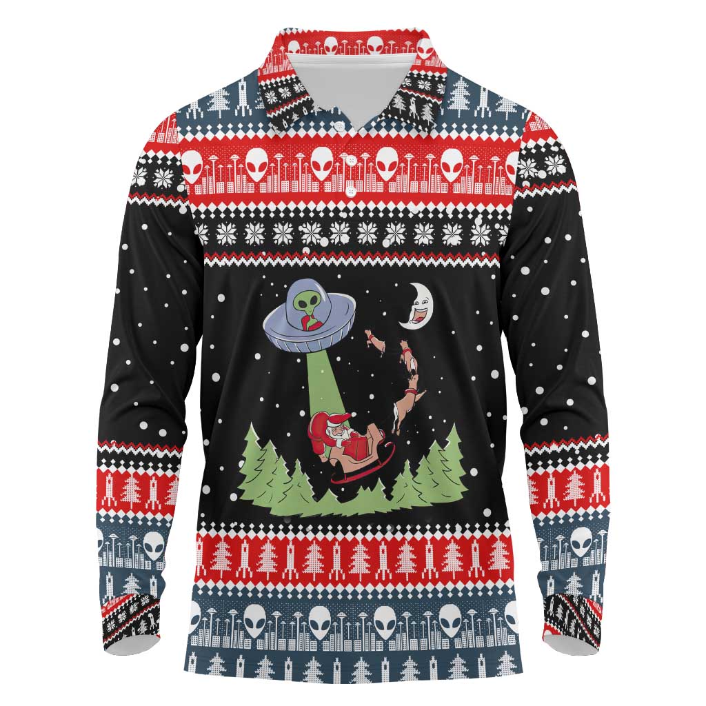 Alien Christmas Long Sleeve Polo Shirt Xmas Holiday Patterns - Wonder Print Shop