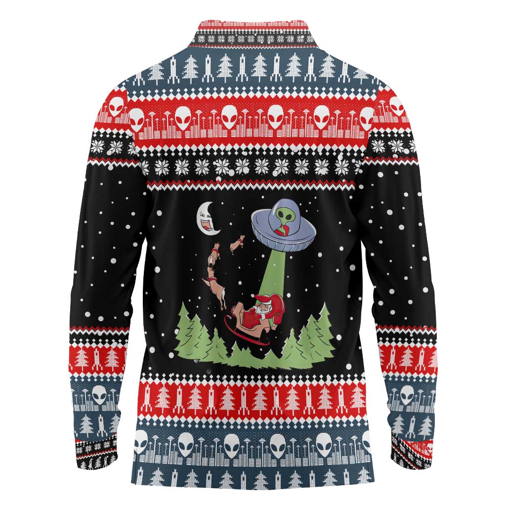 Alien Christmas Long Sleeve Polo Shirt Xmas Holiday Patterns - Wonder Print Shop
