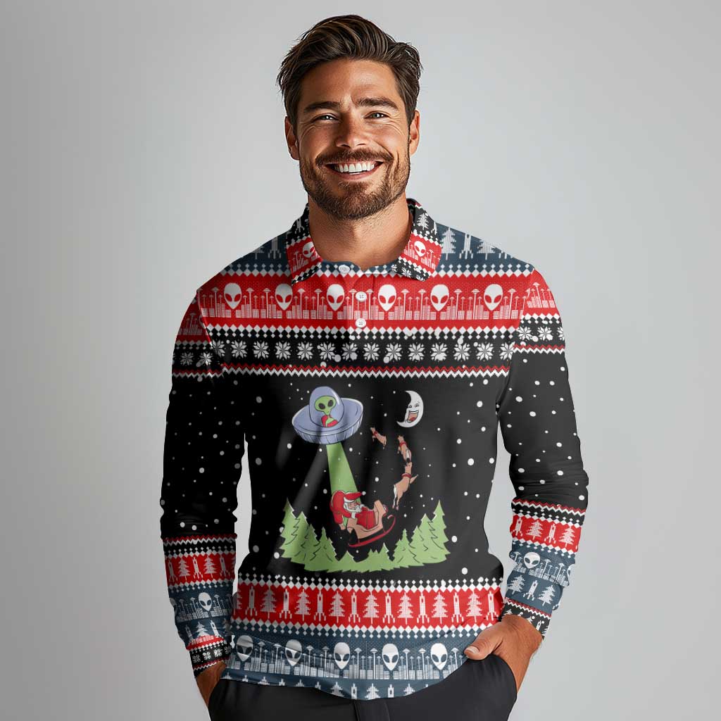 Alien Christmas Long Sleeve Polo Shirt Xmas Holiday Patterns - Wonder Print Shop