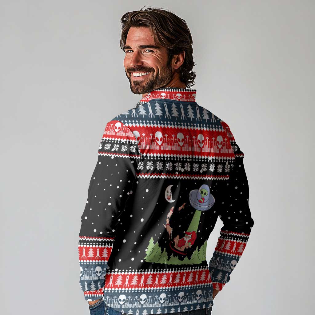 Alien Christmas Long Sleeve Polo Shirt Xmas Holiday Patterns - Wonder Print Shop