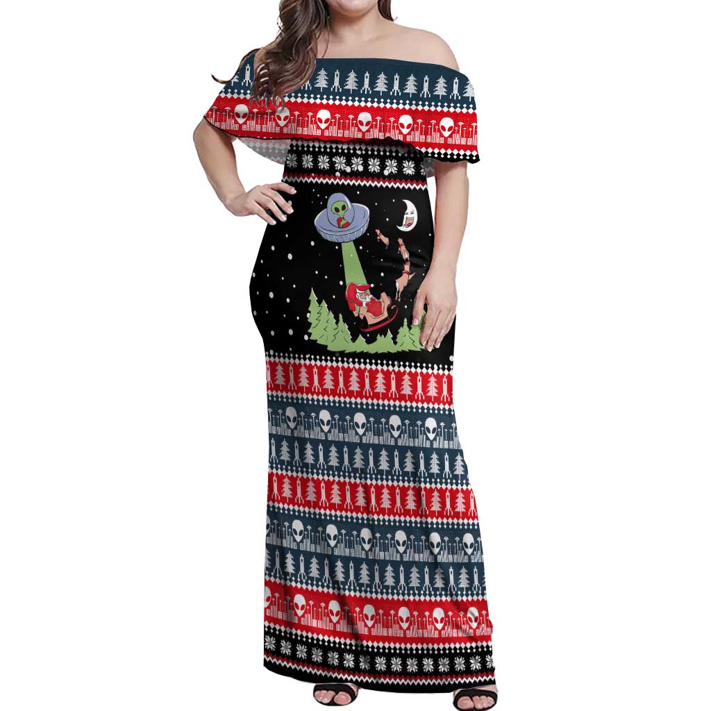 Alien Christmas Off Shoulder Maxi Dress Xmas Holiday Patterns - Wonder Print Shop