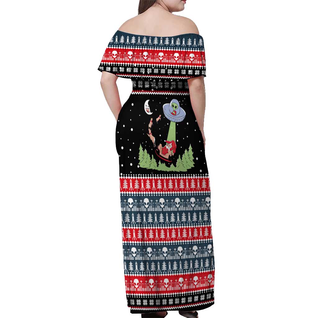 Alien Christmas Off Shoulder Maxi Dress Xmas Holiday Patterns - Wonder Print Shop