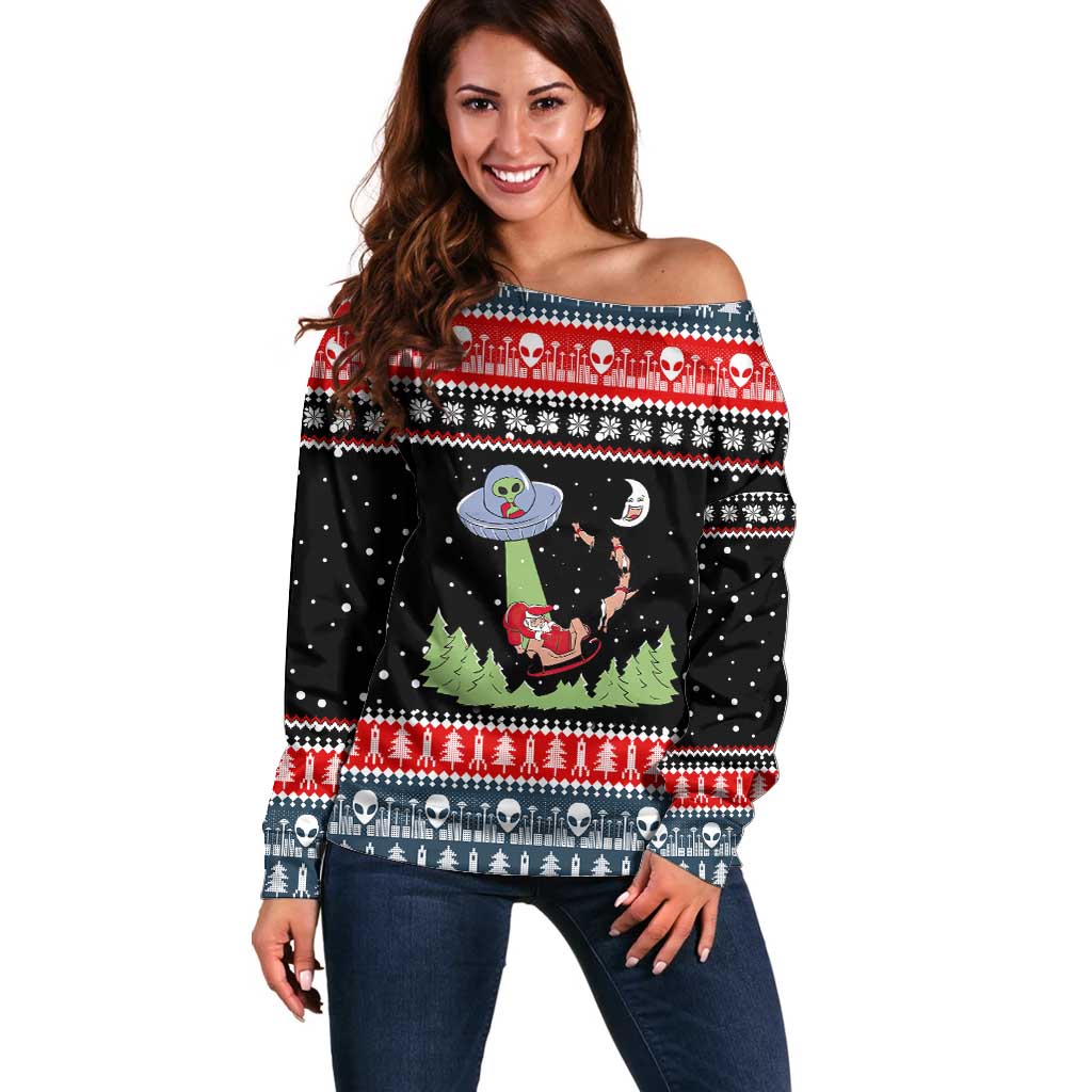 Alien Christmas Off Shoulder Sweater Xmas Holiday Patterns - Wonder Print Shop