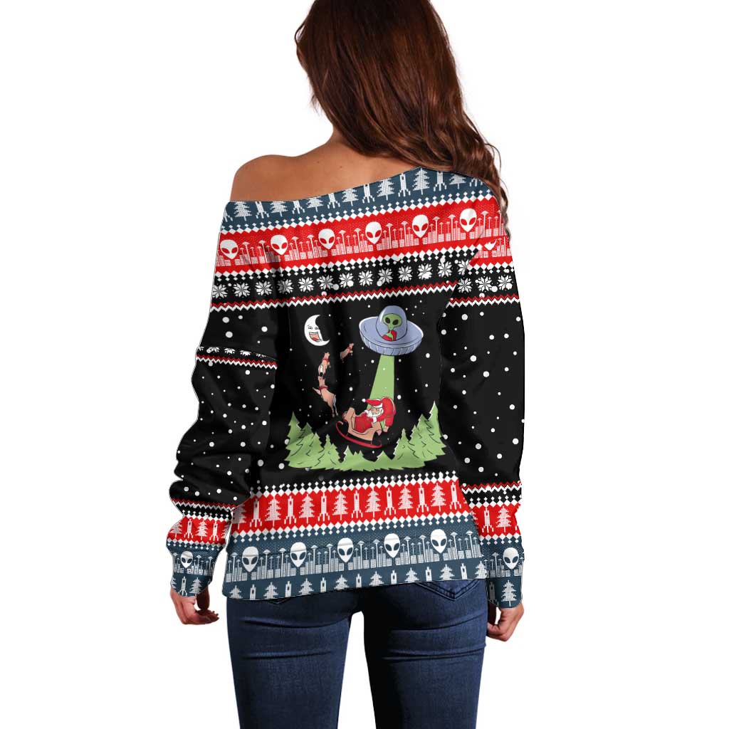 Alien Christmas Off Shoulder Sweater Xmas Holiday Patterns - Wonder Print Shop