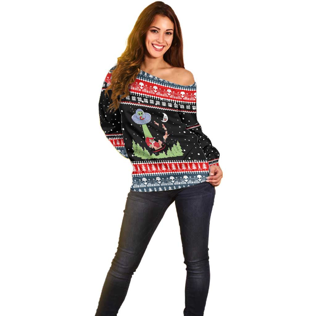 Alien Christmas Off Shoulder Sweater Xmas Holiday Patterns - Wonder Print Shop