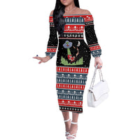 Alien Christmas Off The Shoulder Long Sleeve Dress Xmas Holiday Patterns - Wonder Print Shop