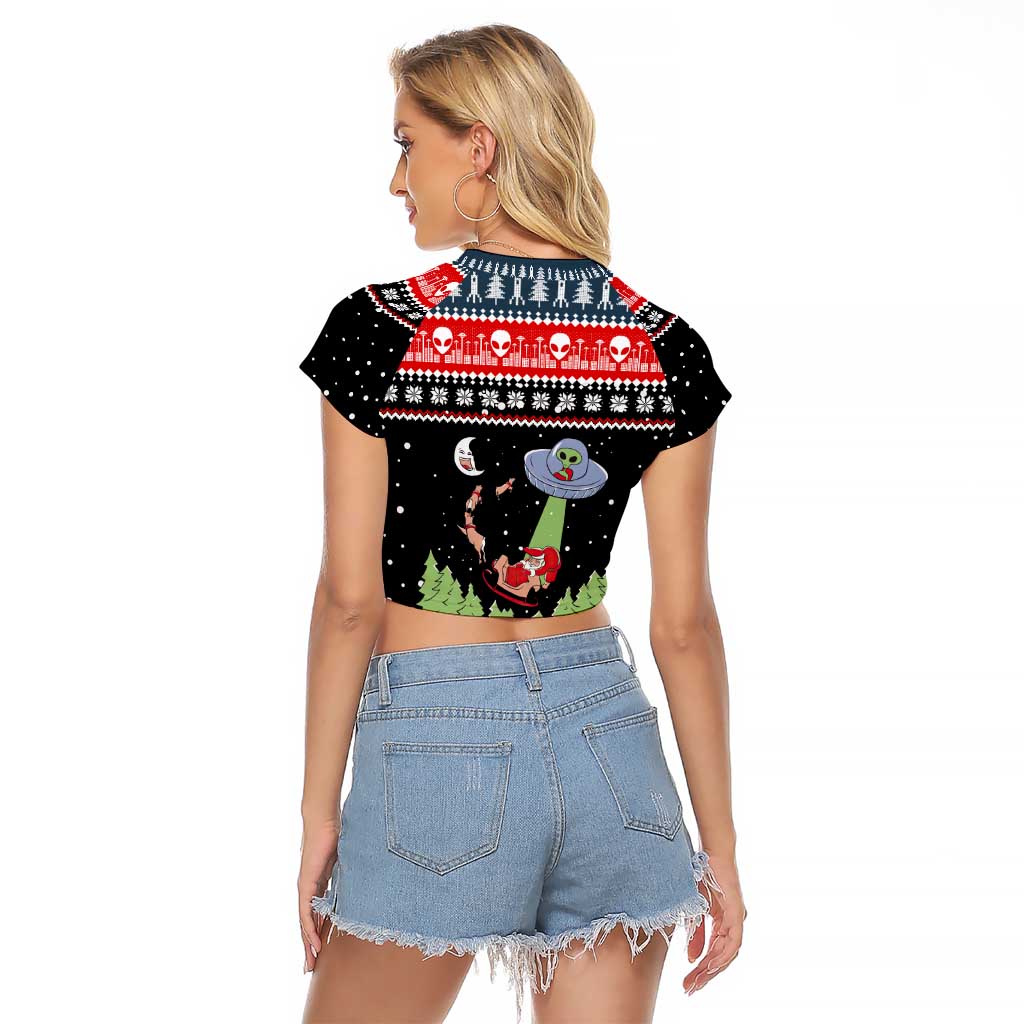 Alien Christmas Raglan Cropped T Shirt Xmas Holiday Patterns - Wonder Print Shop