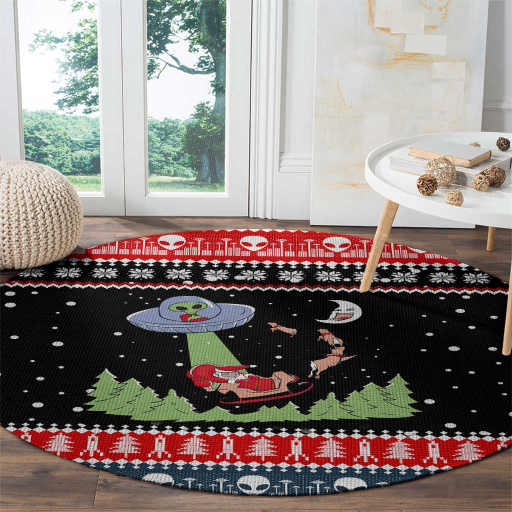 Alien Christmas Round Carpet Xmas Holiday Patterns - Wonder Print Shop