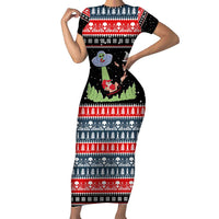 Alien Christmas Short Sleeve Bodycon Dress Xmas Holiday Patterns - Wonder Print Shop