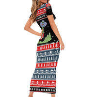 Alien Christmas Short Sleeve Bodycon Dress Xmas Holiday Patterns - Wonder Print Shop