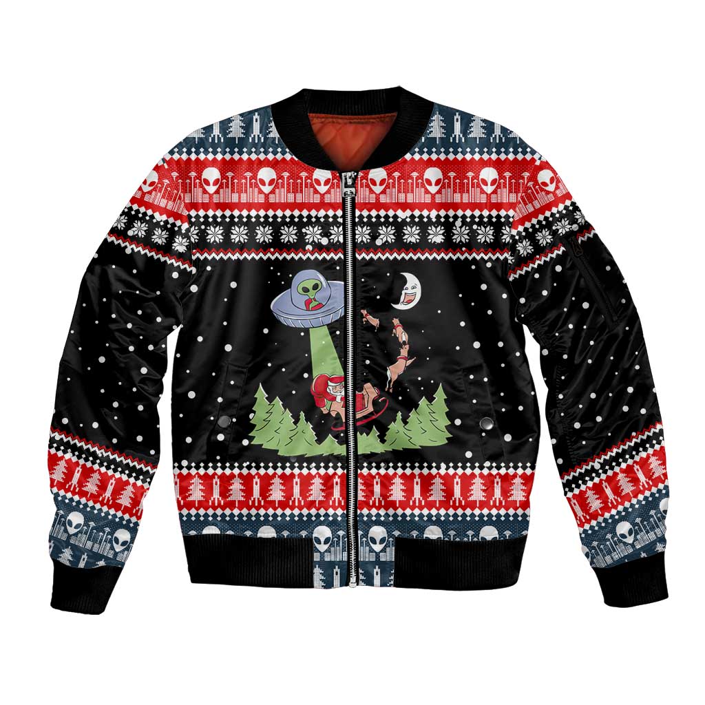 Alien Christmas Sleeve Zip Bomber Jacket Xmas Holiday Patterns - Wonder Print Shop