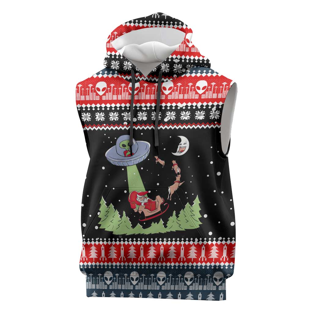 Alien Christmas Sleeveless Hoodie Xmas Holiday Patterns - Wonder Print Shop