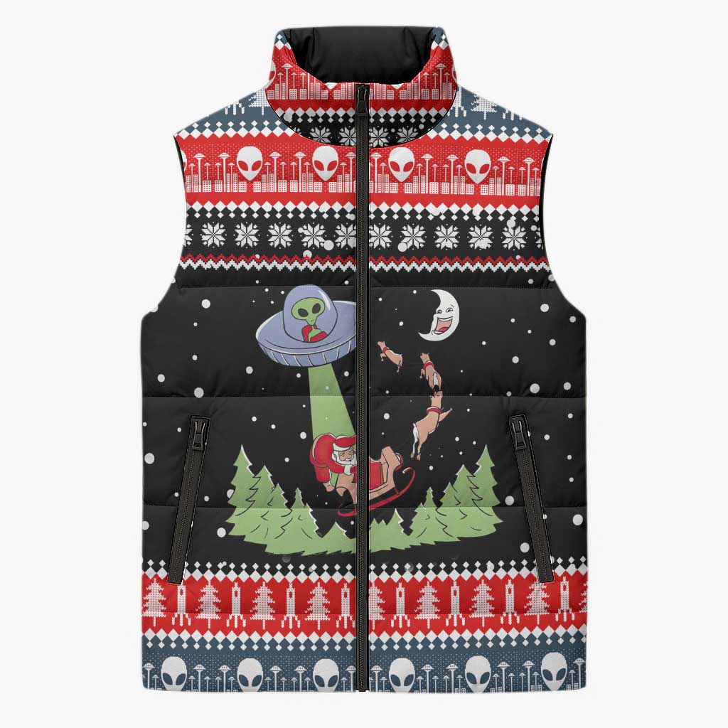 Alien Christmas Sleeveless Puffer Jacket Xmas Holiday Patterns - Wonder Print Shop