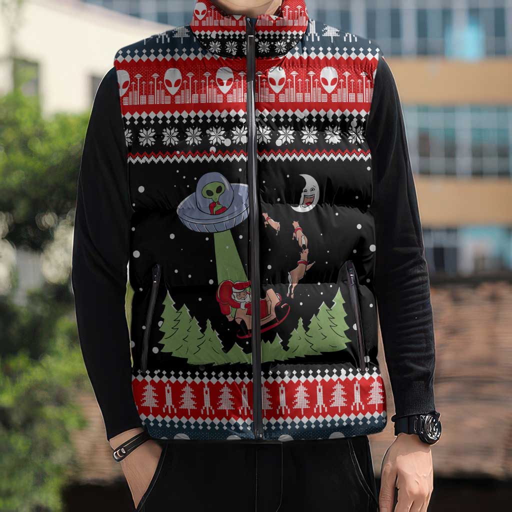 Alien Christmas Sleeveless Puffer Jacket Xmas Holiday Patterns - Wonder Print Shop