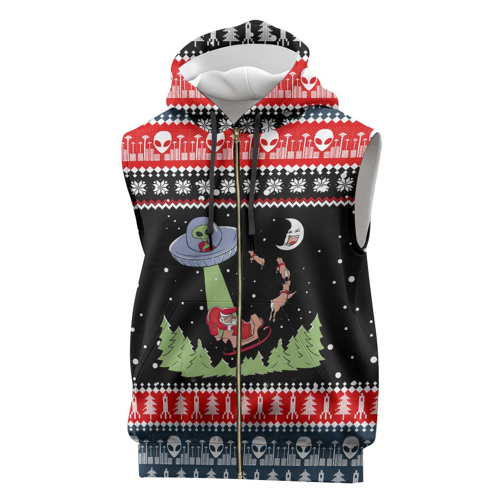 Alien Christmas Sleeveless Zip Hoodie Xmas Holiday Patterns - Wonder Print Shop