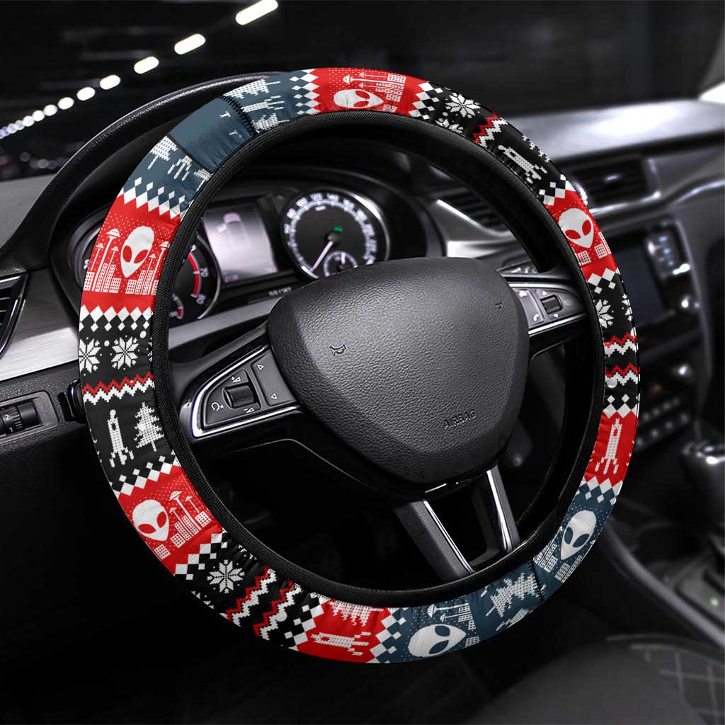 Alien Christmas Steering Wheel Cover Xmas Holiday Patterns - Wonder Print Shop