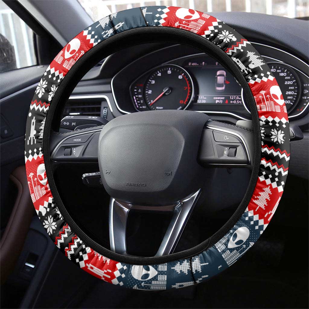 Alien Christmas Steering Wheel Cover Xmas Holiday Patterns - Wonder Print Shop
