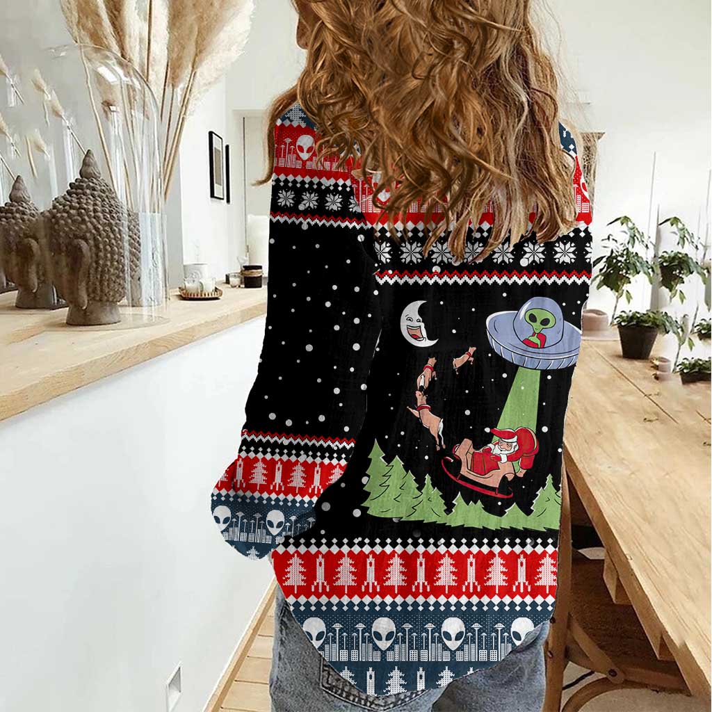 Alien Christmas Women Casual Shirt Xmas Holiday Patterns - Wonder Print Shop