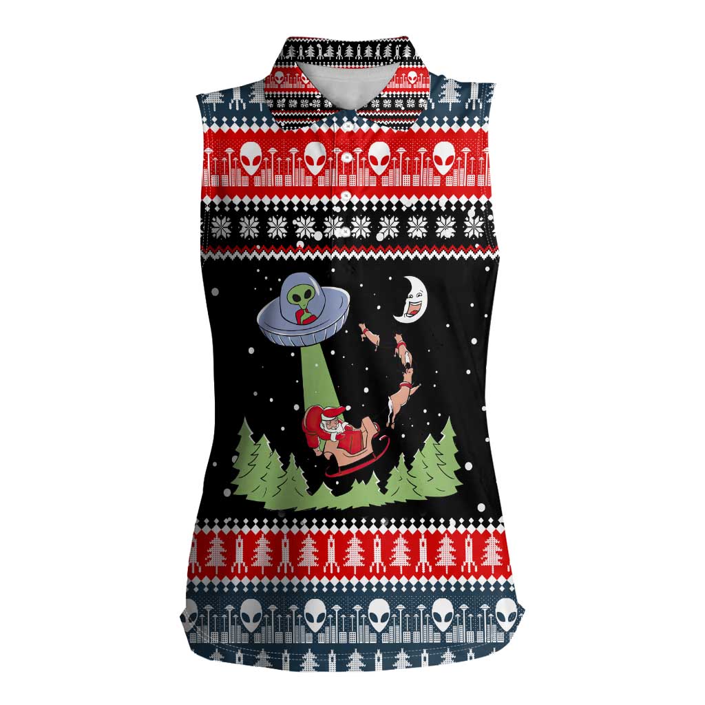 Alien Christmas Women Sleeveless Polo Shirt Xmas Holiday Patterns - Wonder Print Shop