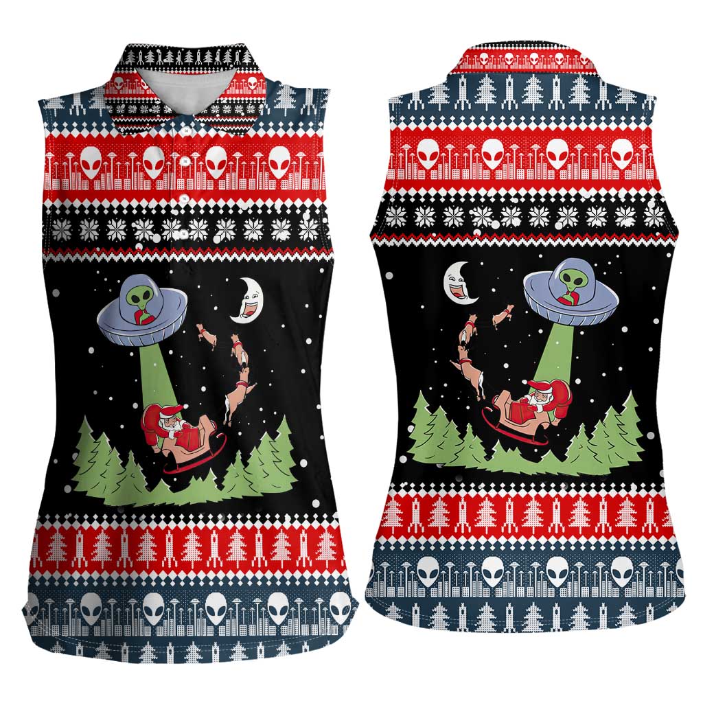 Alien Christmas Women Sleeveless Polo Shirt Xmas Holiday Patterns - Wonder Print Shop