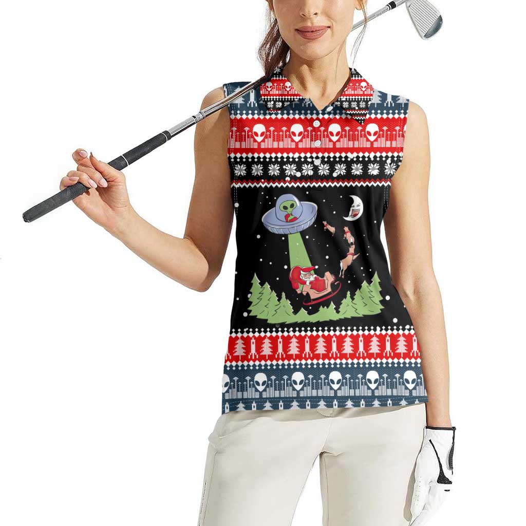 Alien Christmas Women Sleeveless Polo Shirt Xmas Holiday Patterns - Wonder Print Shop
