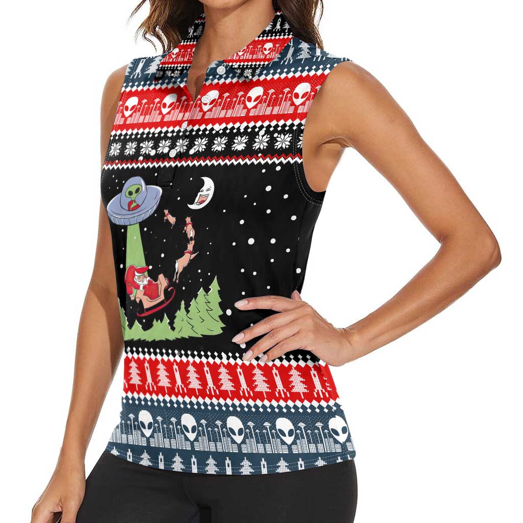 Alien Christmas Women Sleeveless Polo Shirt Xmas Holiday Patterns - Wonder Print Shop